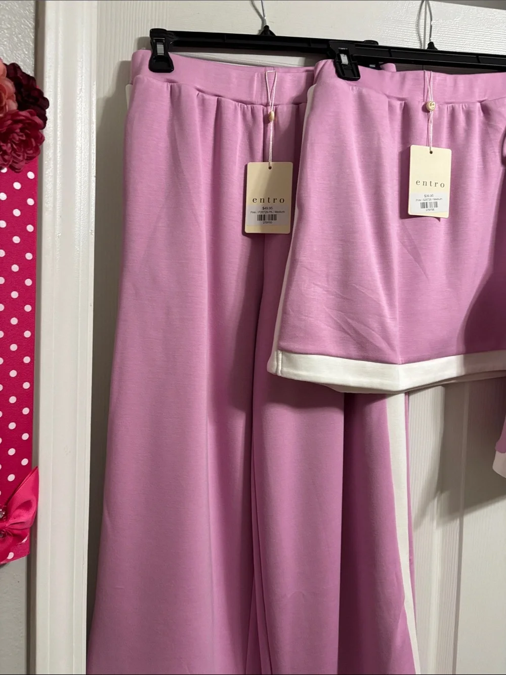 entro Pink Cropped Tank, pants and skort set with White Trim - Picture 4 of 16